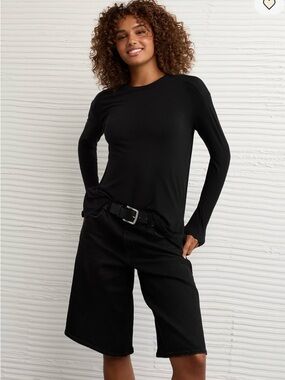 American Eagle Soft & Sexy Long Sleeve Tee Large Black Crewneck Modal Stretch